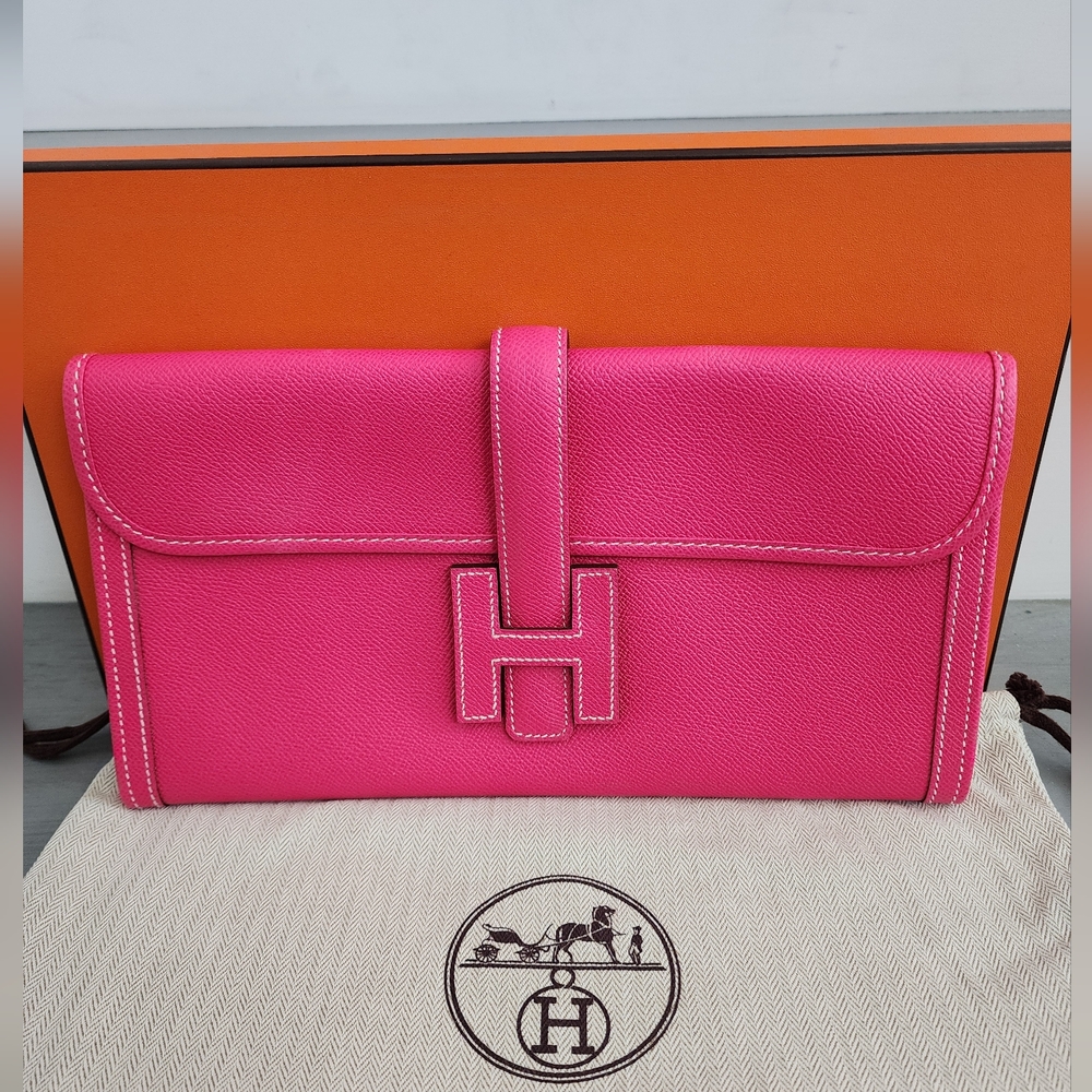 Hermes Jige Clutch Pink Rose Tyrien Epsom Bag